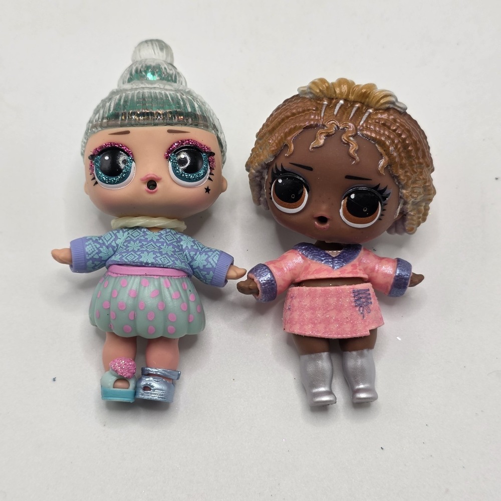 LOL Surprise Dolls Lot 2‎ MGA Mini Dolls Glitter Hair Winter Outfit Pink Dress